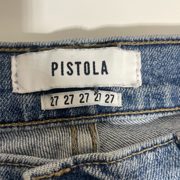 Pistola distressed high rise straight leg light blue wash denim size 27X28.5 - Picture 10 of 12